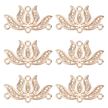 16Pcs Brass Chandelier Components Links, Lotus Flower, Real 18K Gold Plated, 12.5x22x1mm, Hole: 1.5mm
