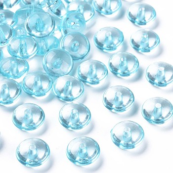 Transparent Acrylic Beads, Flat Round, Medium Turquoise, 14x7mm, Hole: 2mm, about 615pcs/500g