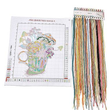 Taza de té con patrón de flores kits para principiantes en punto de cruz diy(DIY-NH0003-02B)-2