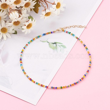 Round Transparent Frosted Glass Seed Beaded Necklaces(NJEW-JN03362-05)-4