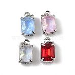 Brass Micro Pave Cubic Zirconia Charms with Glass Crystal, Rectangle, Rack Plating, Long-Lasting Plated, Lead Free & Cadmium Free, with Jump Ring, Mixed Color, 11x7x6mm, Hole: 2mm(KK-Q039-02P)