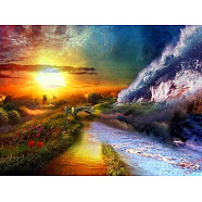 DIY Beach Theme Sunset Scenery Diamond Painting Kits, Including Canvas, Resin Rhinestones, Diamond Sticky Pen, Tray Plate and Glue Clay, Colorful, 400x300mm(PW-WG98148-02)