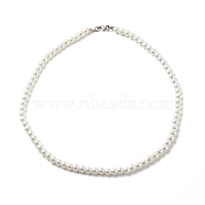Glass Pearl Round Beaded Necklace for Women, White, 18.31 inch(46.5cm)(NJEW-JN03903)