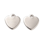 Non-Tarnish Stainless Steel Pendants, Heart Charms, Stainless Steel Color, 9.5x9.5x1mm, Hole: 1mm(STAS-L276-01P-04)