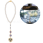 Enamel Heart Evil Eye Pendant Decorations, with Acrylic Imitated Pearl, for Car Hanging Ornament, Golden, 280mm(HJEW-PH01768)