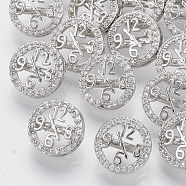 Brass Shank Buttons, with Micro Pave Cubic Zirconia, Clock, Clear, Platinum, 11x7mm, Hole: 1.4mm(BUTT-S025-036)