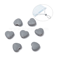 Heart PVC Plastic Cord Lock for Mouth Cover, Anti Slip Cord Buckles, Rope Adjuster, Gray, 9.5x10x3.5mm, Hole: 2x4mm(KY-D013-04E)