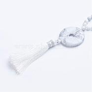 Natural Howlite Beaded Necklaces, with Tassel Pendants, 30.7 inch~32.3 inch(78cm~82cm)(NJEW-P159-01)