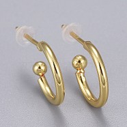 Brass Stud Earrings, Half Hoop Earrings, with Plastic Ear Nut, Long-Lasting Plated, Ring, Real 18K Gold Plated, 12x1.5mm, Pin: 0.8mm(EJEW-K083-13G)