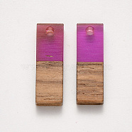 Transparent Resin & Walnut Wood Pendants, Waxed, Rectangle, Orchid, 20x6.5x3~4mm, Hole: 1.8mm(RESI-S358-79B-B01)