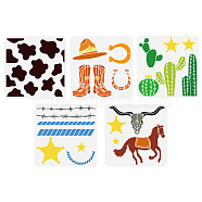5Pcs 5 Styles Western Theme PET Hollow Out Drawing Painting Stencils, for DIY Scrapbook, Photo Album, Mixed Shapes, 300x300mm, 1pc/style(DIY-WH0394-0147)