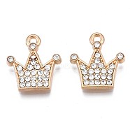 Alloy Pendants, with Crystal Rhinestone, Cadmium Free & Nickel Free & Lead Free, Crown, Light Gold, 17.5x16x3.5mm, Hole: 1.6mm(PALLOY-S132-325)
