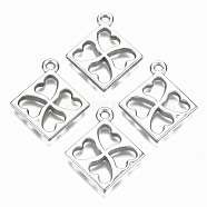 CCB Plastic Pendants, Rhombus with Hollowed Clover, Platinum, 31.5x27.5x4mm, Hole: 2mm, Side Length: 20mm, about 530pcs/500g(CCB-T011-50P)