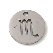 201 Stainless Steel Charms, Laser Cut, Flat Round with Constellation Charm, Scorpio, 12x1mm, Hole: 1.5mm(STAS-E217-10P-04)