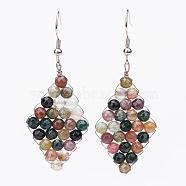 Natural Indian Agate Dangle Earrings, with 304 Stainless Steel Earring Hooks, Rhombus, 59~62mm, Pin: 0.7mm(EJEW-JE02449-01)