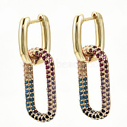 Brass Micro Pave Cubic Zirconia Huggie Hoop Earrings, Nickel Free, Oval, Colorful, Real 16K Gold Plated, 36.5mm, Pin: 0.8x1.3mm(EJEW-S208-127-NF)