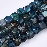Natural Dragon Veins Agate Beads Strands,  Dyed & Heated, Cube, Prussian Blue, 7~8x7~8x7~8mm, Hole: 0.8mm, about 50~51pcs/strand, 14.37 inch(36.5cm)(X-G-S359-229A)