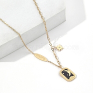 Moon & Star 201 Stainless Steel Enamel Pendant Necklaces, Good Lucky Necklace, Golden, 15.75 inch(40cm)(NJEW-D055-10G)