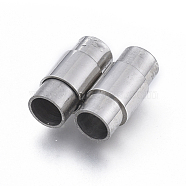 304 Stainless Steel Magnetic Clasps with Glue-in Ends, Column, Stainless Steel Color, 14x8x7mm, Hole: 5mm(STAS-D242-30P)