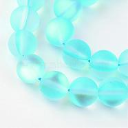 Synthetic Moonstone Beads Strands, Holographic Beads, Dyed, Frosted, Round, Deep Sky Blue, 10mm, Hole: 1mm, about 36~39pcs/strand, 14~15 inch(G-R375-10mm-A04)