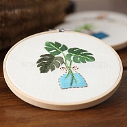 DIY Flat Round Embroidery Kits, Including Embroidery Cloth & Thread, Needle, Embroidery Frame, Instruction Sheet, Leaf, 6.30x6.30 inch(160x160mm)(PW-WG43099-02)