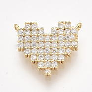 Brass Micro Pave Cubic Zirconia Pendants, Heart, Clear, Golden, 14.5x16.5x2mm, Hole: 1mm(ZIRC-S061-122G)