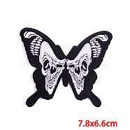 Butterfly with Skull Computerized Embroidery Cloth Iron on/Sew on Patches, Costume Accessories, Black, 66x78mm(PATC-PW0002-11B)