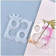 Door Opener Silicone Molds, for Epoxy Resin DIY Touchless Keychain, Crown & Bear, White, 119x115x5.5mm, Inner Size: 100~110x50~52mm, Hole: 6mm(X-DIY-J003-03)