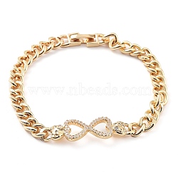 Cubic Zirconia Link Bracelet with Golden Brass Curb Chains, Long-Lasting Plated, Infinity, 7-1/2 inch(19.2cm)(BJEW-C055-06F-G)