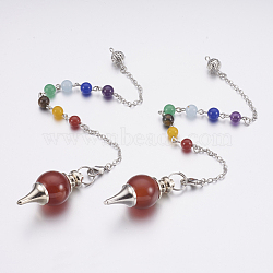 Natural Carnelian Sphere Dowsing Pendulums, with Mixed Stone and Brass Findings, Chakra, Round, Platinum, 240~245mm(MAK-P009-E03)