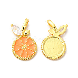 Rack Plating Brass Micro Pave  Cubic Zirconia Pendants, with Enamel, Cadmium Free & Lead Free, Long-Lasting, Orange, Orange, 21.5x13.5x5mm, Hole: 3x6mm(KK-B068-31G)