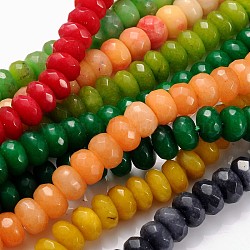Natural White Jade Gemstone Beads, Mixed Color, Dyed, Faceted Rondelle, about 8mm in diameter, 5mm thick, hole: 1.2mm, 77 pcs/strand, 15.5 inch(JBS044)