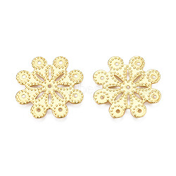 Brass Filigree Joiners, Cadmium Free & Nickel Free & Lead Free, Flower, Real 18K Gold Plated, 19.5x19.5x0.5mm, Hole: 0.9mm(KK-N216-389)
