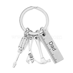 Father's Day Theme 201 Stainless Steel Keychain, Hammer & Wrench & Screwdriver & Ruler with Word Papa, Stainless Steel Color, 5.7cm(KEYC-A010-03)