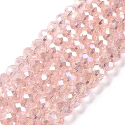 Electroplate Glass Beads Strands, AB Color Plated, Faceted, Rondelle, Pink, 8x5~6.5mm, Hole: 1mm, about 72pcs/strand, 16.5 inch(EGLA-D020-8x5mm-69)