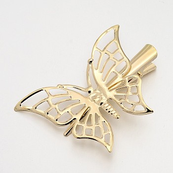 Iron Filigree Butterfly Alligator Hair Clip Findings, Light Gold, 56mm, Butterfly Tray: 48x60mm