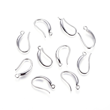 Brass Earring Hooks, with Horizontal Loop, Long-Lasting Plated, Platinum, 17x9.5~10x2.5mm, Hole: 1.6mm, 19 Gauge, Pin: 0.9mm