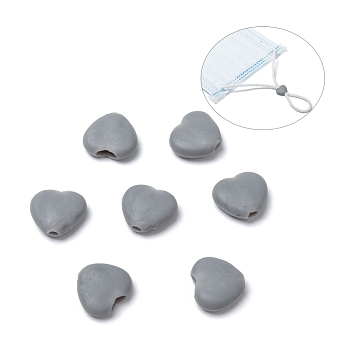 Heart PVC Plastic Cord Lock for Mouth Cover, Anti Slip Cord Buckles, Rope Adjuster, Gray, 9.5x10x3.5mm, Hole: 2x4mm