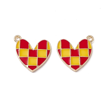 Alloy Enamel Pendants, Golden, Heart with Tartan Pattern Charm, Red, 20.5x18x2.5mm, Hole: 1.8mm