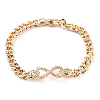 Cubic Zirconia Link Bracelet with Golden Brass Curb Chains, Long-Lasting Plated, Infinity, 7-1/2 inch(19.2cm)