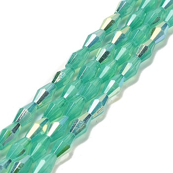 Baking Painted Glass Beads Strands, Imitation Opalite, Faceted, AB Color, Bicone, Medium Aquamarine, 4x8mm, Hole: 0.9mm, about 67pcs/strand, 22.44''(57cm)