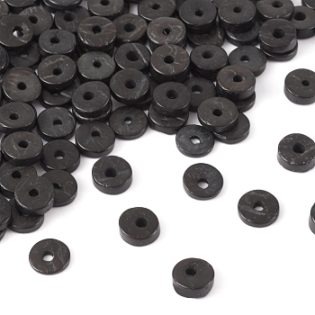 Coconut Beads, Dyed, Donut, Black, 9x2~5mm, Hole: 2mm, about 100pcs/bag