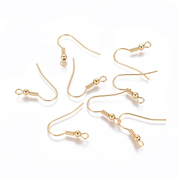 304 Stainless Steel Earring Hooks, with Horizontal Loop, Golden, 19.5x3mm, Hole: 2mm, 22 Gauge, Pin: 0.6mm