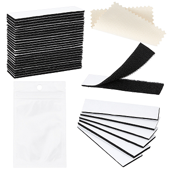 Nbeads Double Sided Self Adhesive Hook and Loop Tapes, with Pearl Film PVC Zip Lock Bags, Suede Fabric Silver Polishing Cloth, Black, 105x30.5x3.5mm, 25sets