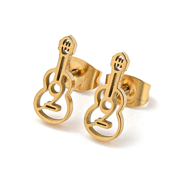 Golden 304 Stainless Steel Stud Earrings for Women, Guitar, 12x5mm