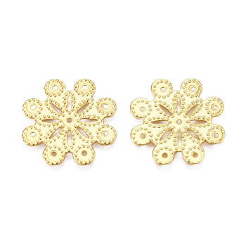 Brass Filigree Joiners, Cadmium Free & Nickel Free & Lead Free, Flower, Real 18K Gold Plated, 19.5x19.5x0.5mm, Hole: 0.9mm