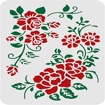 Large Plastic Reusable Drawing Painting Stencils Templates, for Painting on Scrapbook Fabric Tiles Floor Furniture Wood, Rectangle, Flower Pattern, 297x210mm