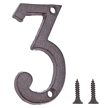 Iron Home Address Number, with 2pcs Screw, Num.3, Num.3: 75x38x5mm, Hole: 5.3mm