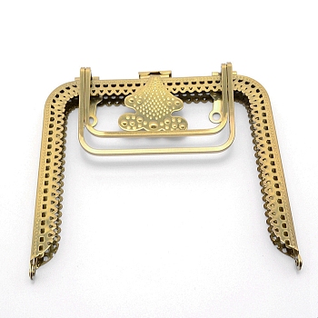Iron Purse Frames Handles, with Kiss Clasp Locks, for Bag Accessories, Antique Bronze, 13.5x13.6x2.3cm