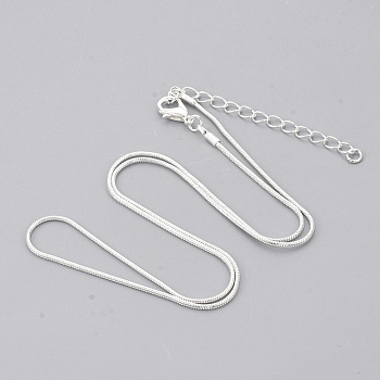 Brass Snake Chain Necklaces, with Lobster Claw Clasps, Silver Color Plated, 18.5 inch(47.2cm), 1.2mm